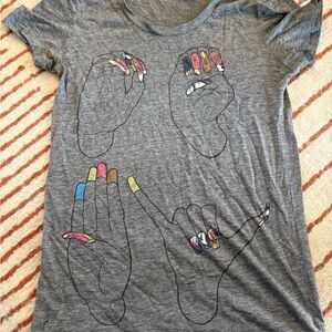 Stylish Gray Tee with Colorful Hand Art